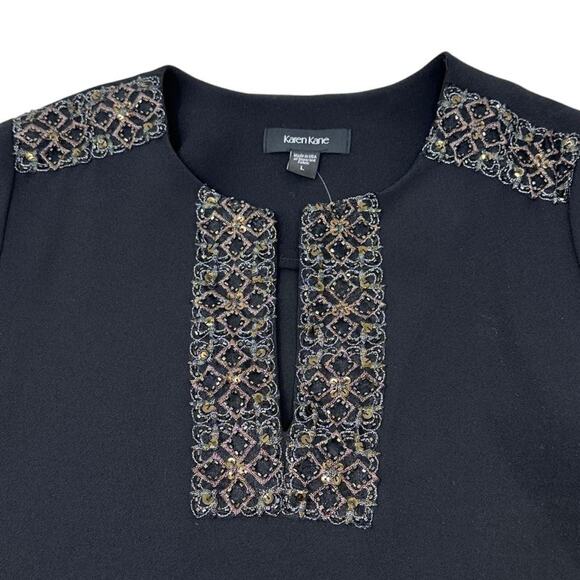 NWT Karen Kane Black Embroidered Shift Dress LARGE - Picture 5 of 9